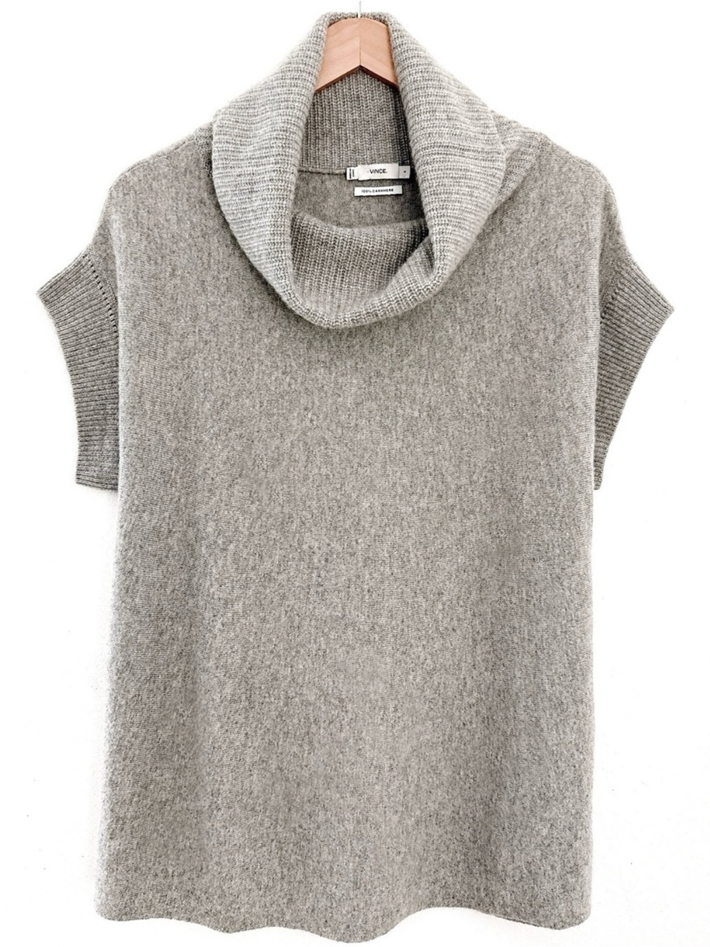 Vince 100% Cashmere Sweater Oversized Gray Cowl Neck Short Sleeve Minimalist